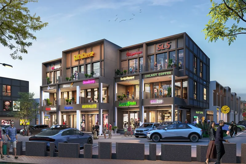 North Square District — Tipe C 3 Lantai, Evening Render, Brick Accent Facade